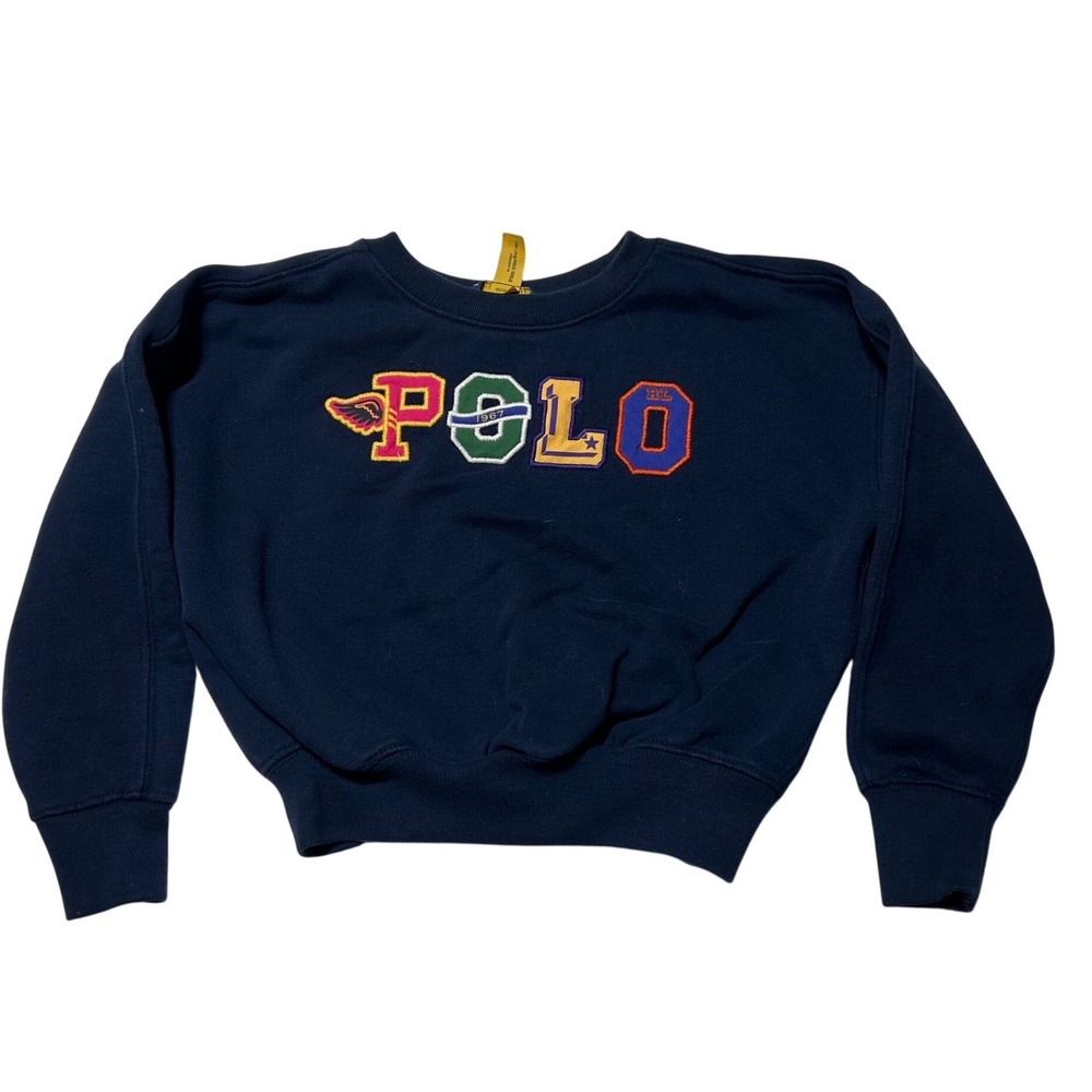 Polo Ralph Lauren Kids Navy Blue Chenille Varsity Patch Sweatshirt Size 5